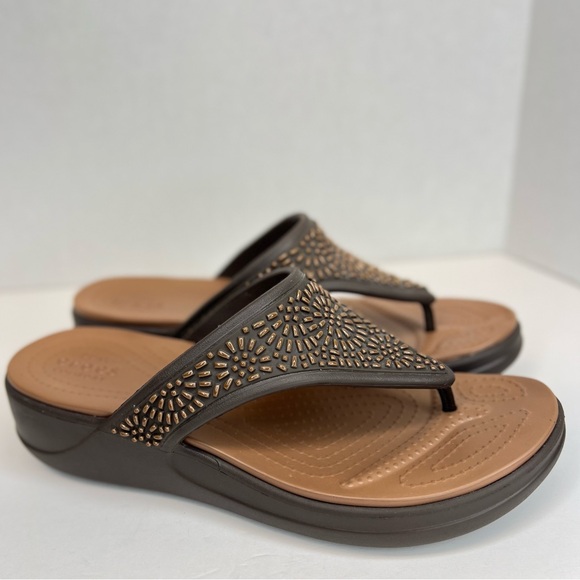 Crocs Monterey Diamante Wedges Womens Sz 11 Espresso/Bronze LKNW Condition - Picture 2 of 13